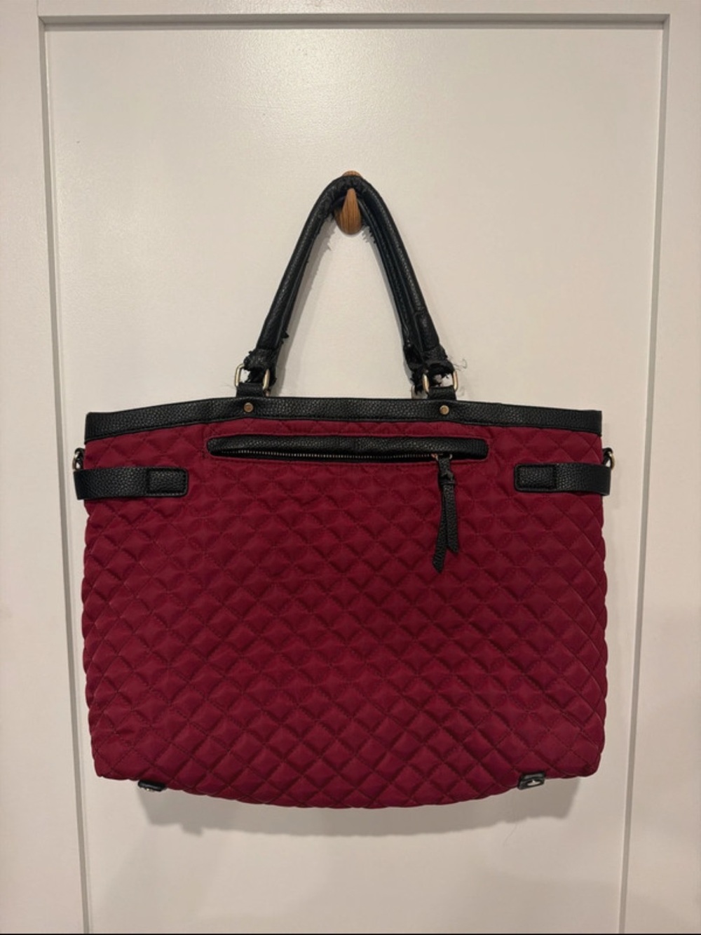 Quilted Tote Bag in Burgundy with Black Trim